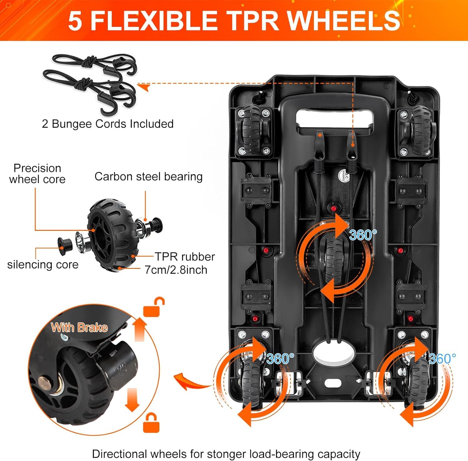 Carro de Plataforma Plegable, Pejevir Carro de Transporte Ajustable con Ruedas Giratorias de 360°, Capacidad de Carga de 150kg, Carrito de Herramientas para Jardín y Mudanzas