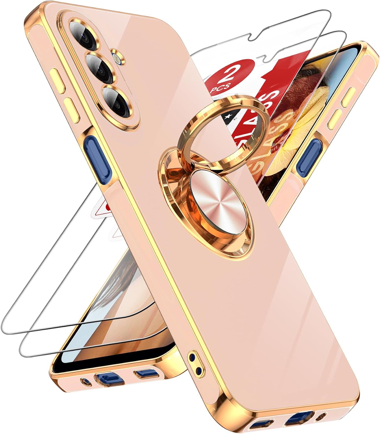 LeYi for Samsung A17-Case: (Not Fit A16) with 2 PCS Screen Protector, 360° Rotatable Magnetic Kickstand, Cell Phone Case/Cover/Coque/Etui for A17 Samsung 5G/ Samsung Galaxy A17 5G/ A 17, Pink