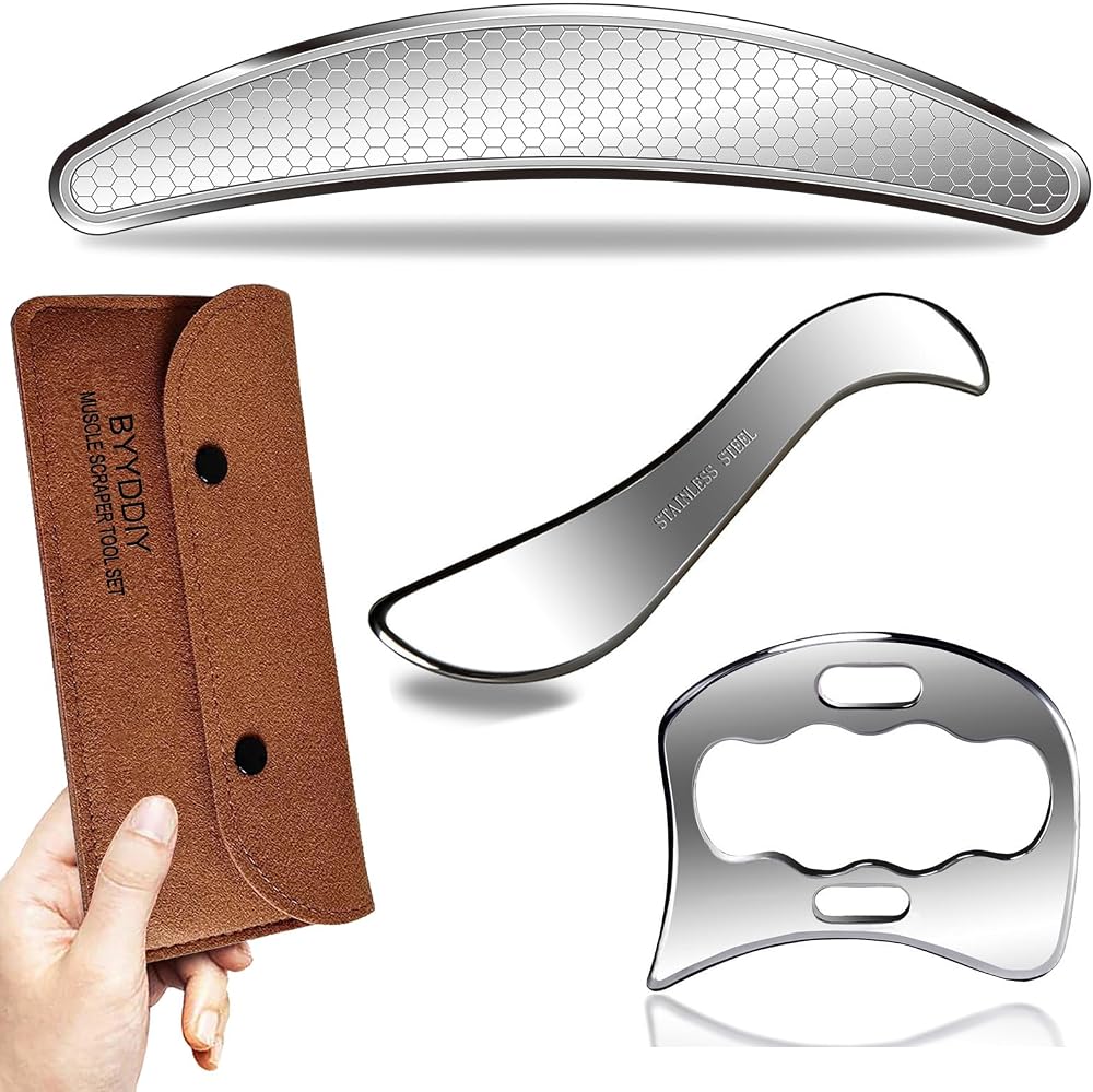 BYYDDIY 3 in 1 304Stainless Steel Muscle Scraper Tools Set,Scraping Massage Tools for Physical Therapy,Derma Edge Massage Tool & GuaSha Massage Scraper Tool,IASTM Tools,Guasha Tool for Body