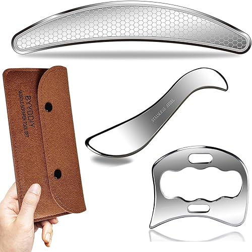 BYYDDIY Juego de herramientas de raspador muscular de acero inoxidable 3 en 1, herramientas de masaje de raspado para terapia física, herramienta de