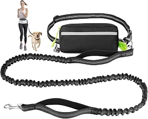 Ceecysaa Hands Free Dog Leash, Adjustable with Zipper Pouch for Dog Walking | Waist Dog Leash with Reflective Stitching Dual Bungees Padded Handle Waist Belt Leashes for Dog Running Hiking Jogging