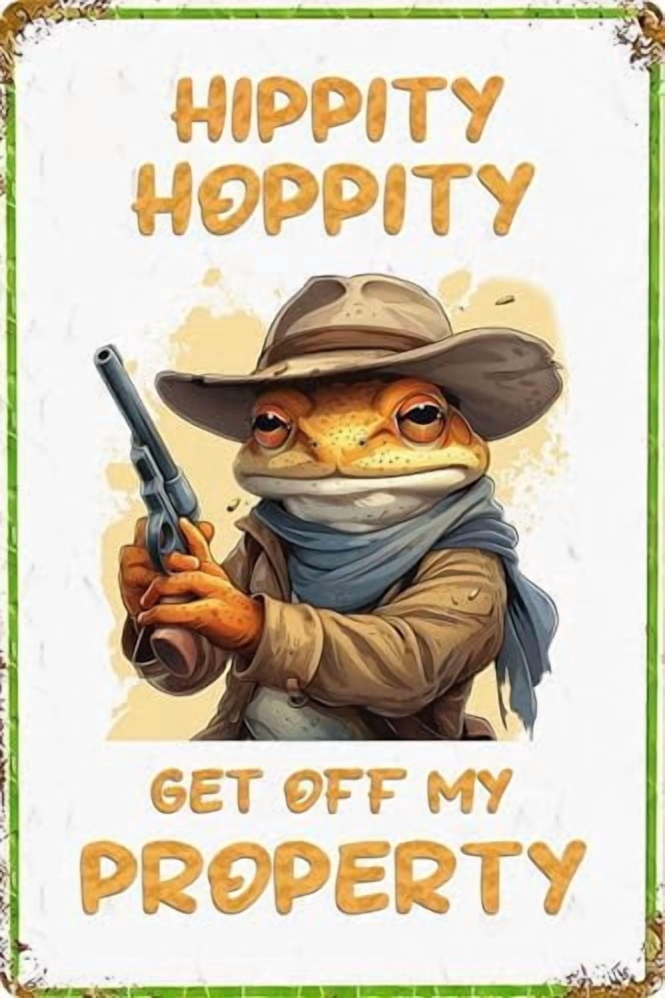 (2-Pack) Metal Tin Sign Wall Decor Signs Frog Sign Funny Signs Vintage Bedroom Door Decor Hippity Hoppity Get Of My Property Sign No Trespassing Signs Warning Sign Retro Frogs Sign 8 X 12 In