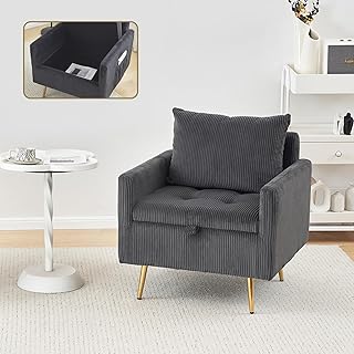 Furnimart Storage Accent Chair with Arm, Mid-Century Corduroy Sofa Chair with Removable Cushion, Reading Chair for Bedroom, Living Room, Apartment, Gray
