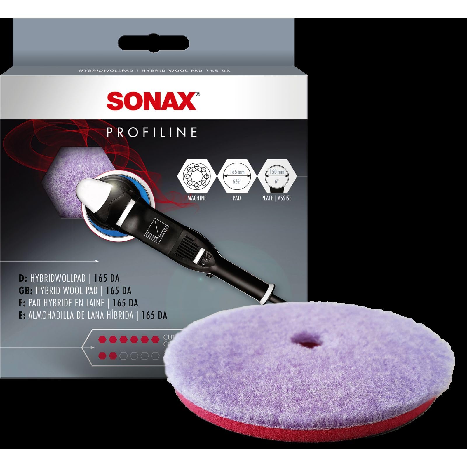 SONAXHybrid Wool Pad | Heavy Cut Polishing Pad for Dual-Action Machines | Reduces Polishing Time | Removes Deep Scratches & Matting | 85% Wool, 15% Polyester | Low Heat Generation | 494100 | 165mm
