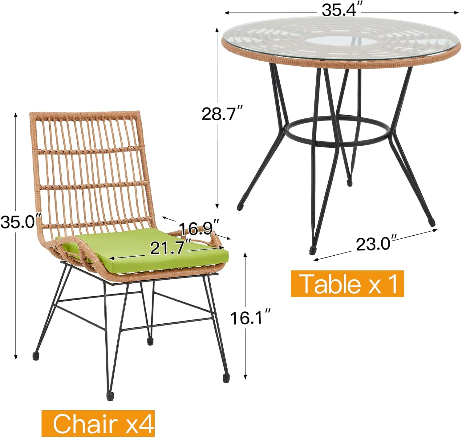 ECOTOUGE 5 Piece Patio Dining Sets, Wicker Outdoor Patio Dining Furniture Set- Glass Round Table, 4 Pcs Chairs and 4 Waterproof Cushions for Backyard Garden Deck : Patio, Lawn & Garden