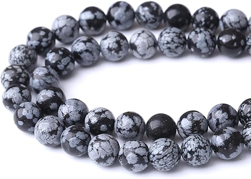 Miniatura 3 de 45 cuentas de piedra de obsidiana natural de copo de nieve de 0.315 pulgadas (0.315 in), cuentas curativas energéticas para hacer joyas, pulseras,