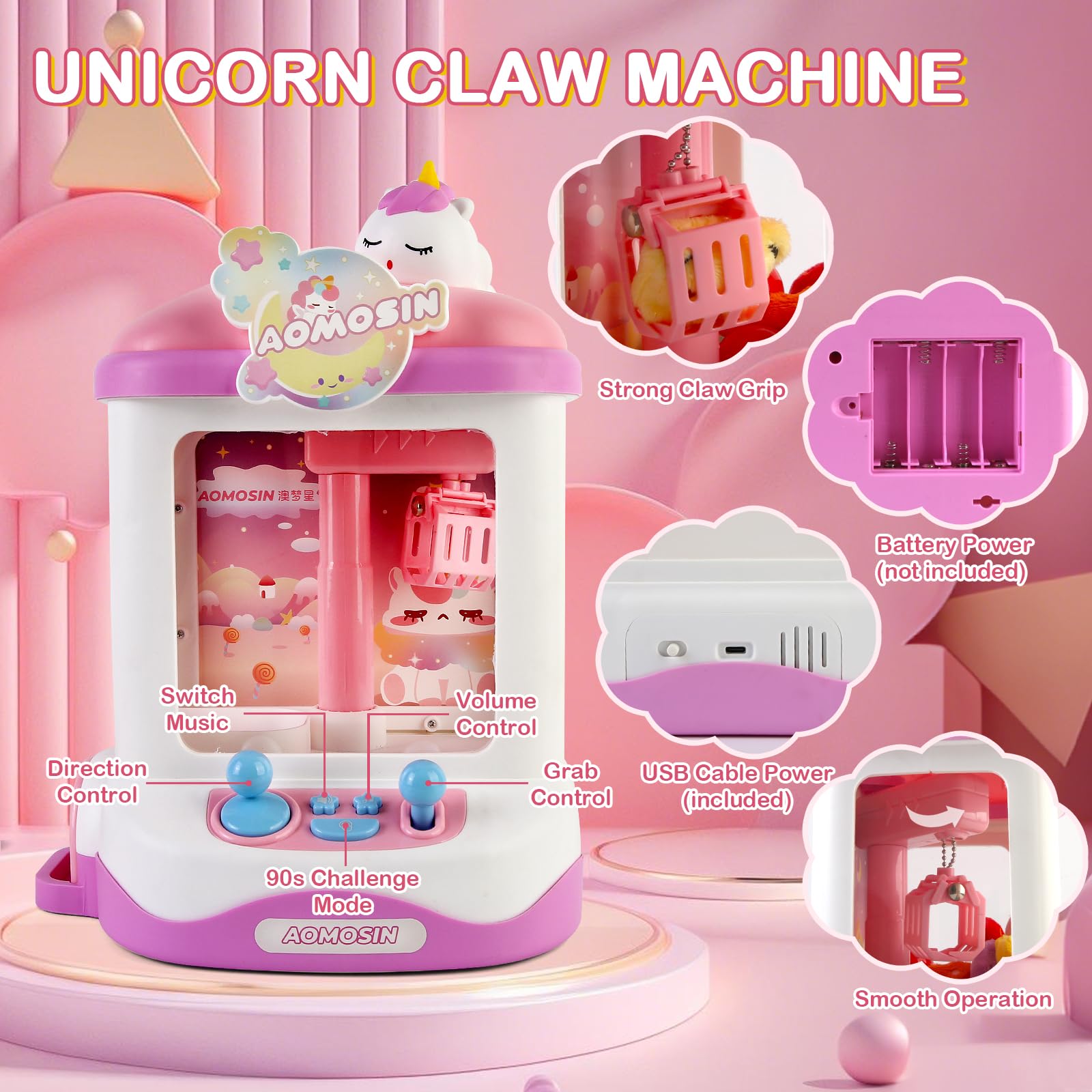 Máquina De Garra De Unicornio Para Niños – Incluye 10 Peluches Y 10 Huevos Sorpresa | Juego Arcade De 90 Segundos Con Música Y Joysticks (3-8 Años)