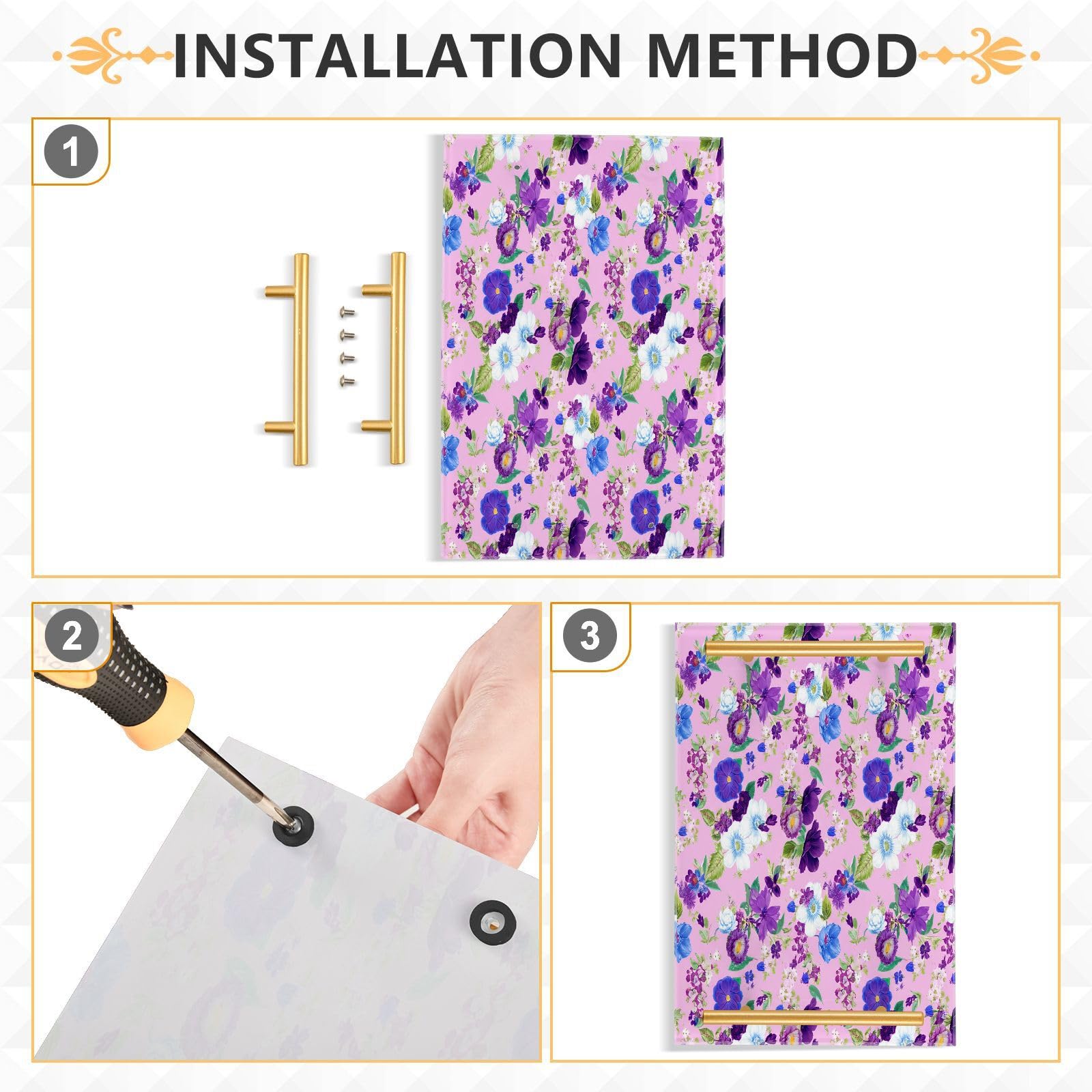 GUIJI Dark Flowers Acrylic Tray, Perfume Cosmetic Jewelry Decorative Trays Bathtub Organizer, Living Room Kitchen Serving Tray with Gold Handles