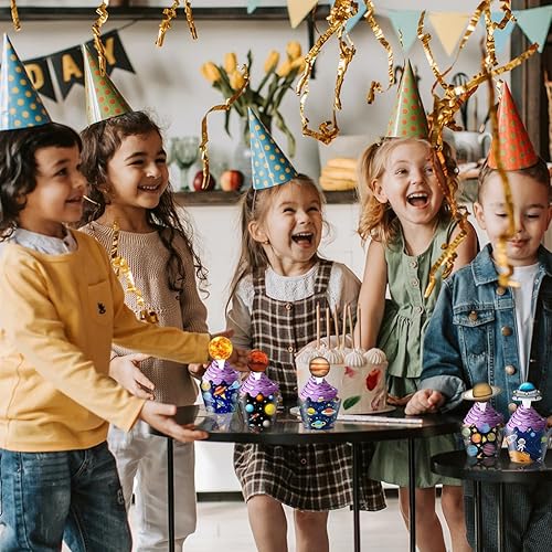Miniatura 4 de 48 adornos y envoltorios de astronautas para cupcakes, cohete OVNI satélite, planeta, viajes, espacio, decoración de cupcakes para niños y niñas,