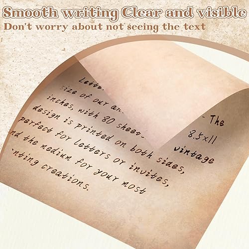 Miniatura 4 de 90 hojas de papel vintage, papel de escritorio de 8.5 x 11 pulgadas, papel de pergamino antiguo antiguo de doble cara para impresión, papel de