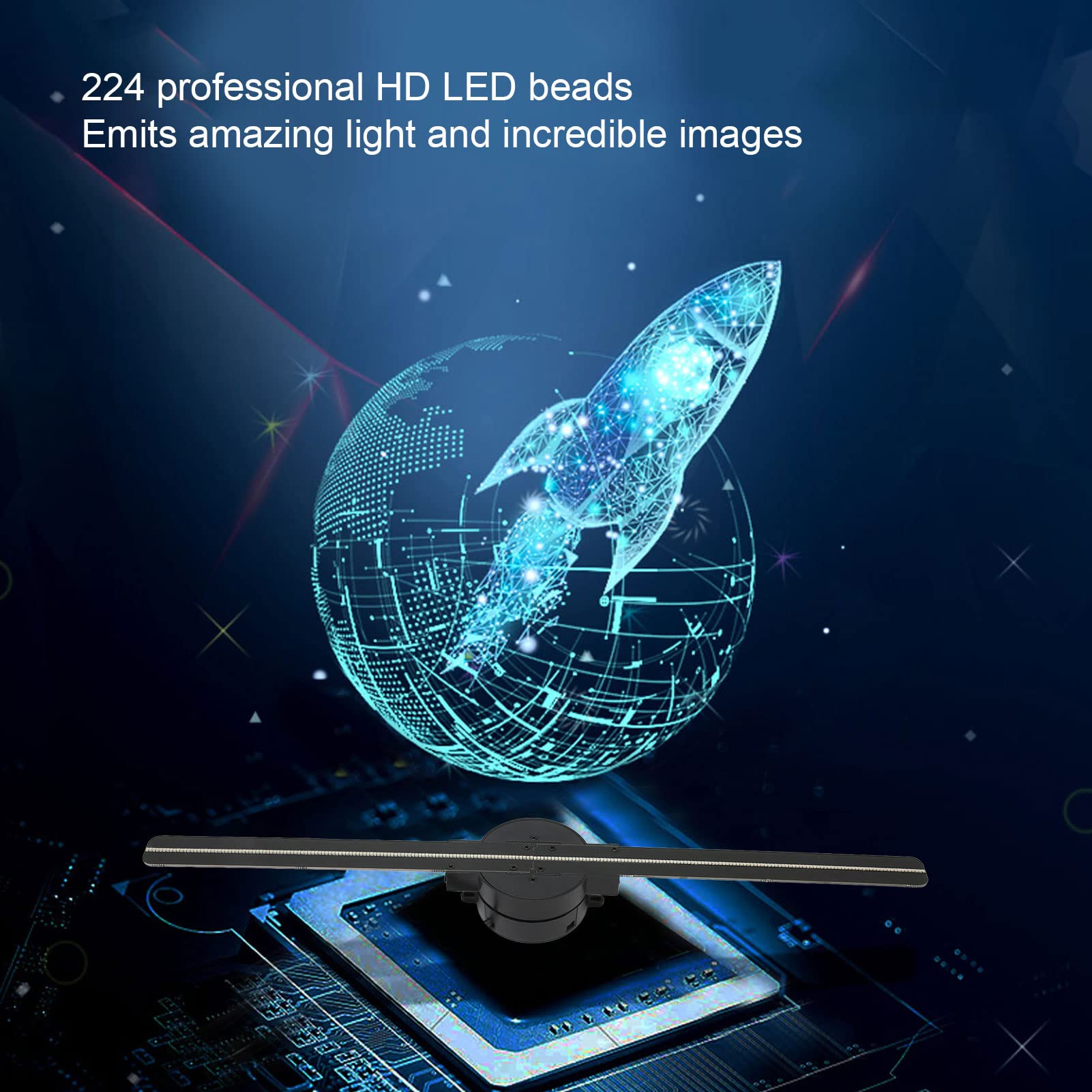 Ventilatore Ologramma LED 3D 16.5 Pollici 224 Perline Luminose Lettore pubblicitario 3D Ad Alta Risoluzione Supporta Proiezione olografica per la pubblicit¨¤ TV, vid¨¦o et home cin¨¦ma
