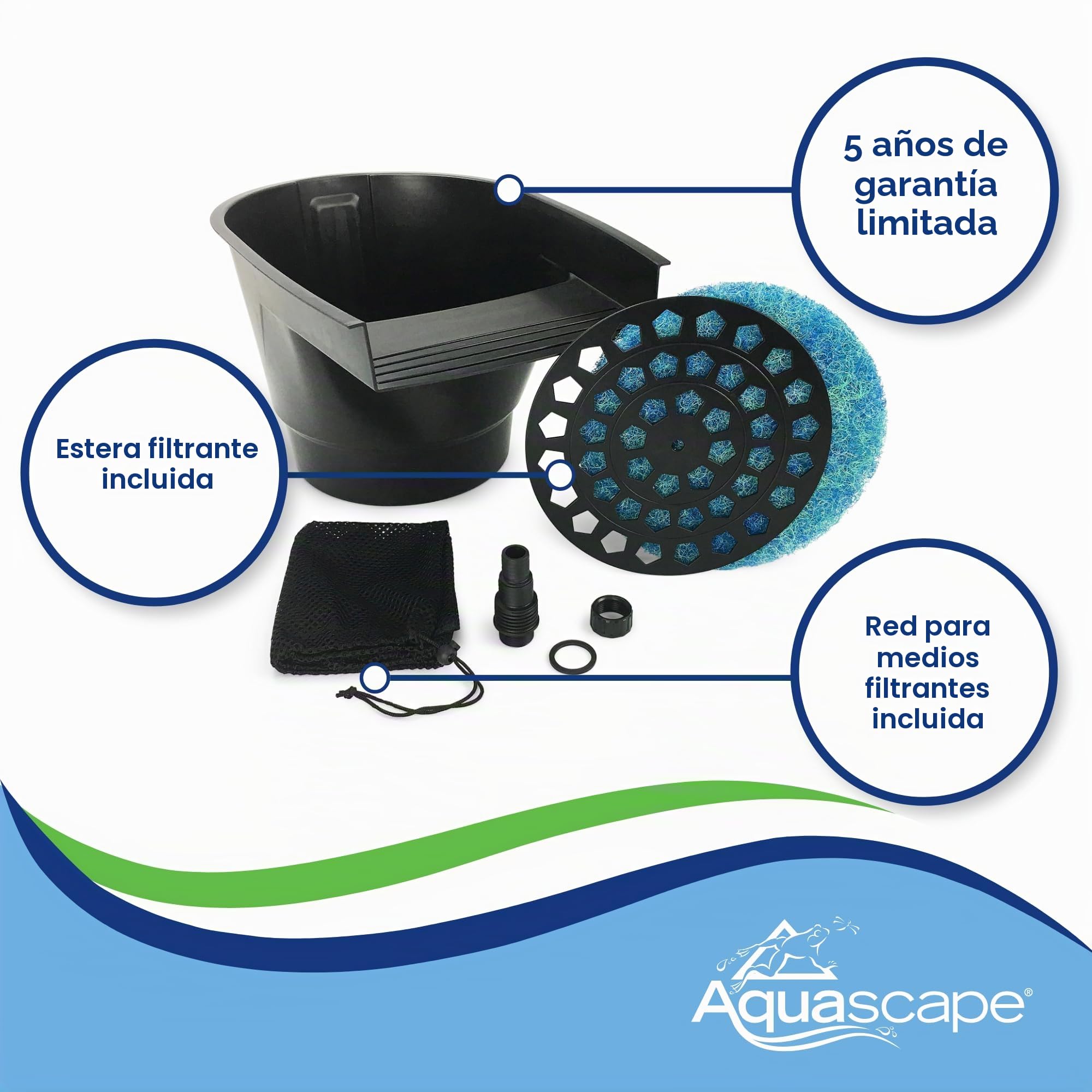 Aquascape Filtro de Estanque y derrame de Cascada, filtración mecánica y biológica eficiente, Compacto | 77020, Negro