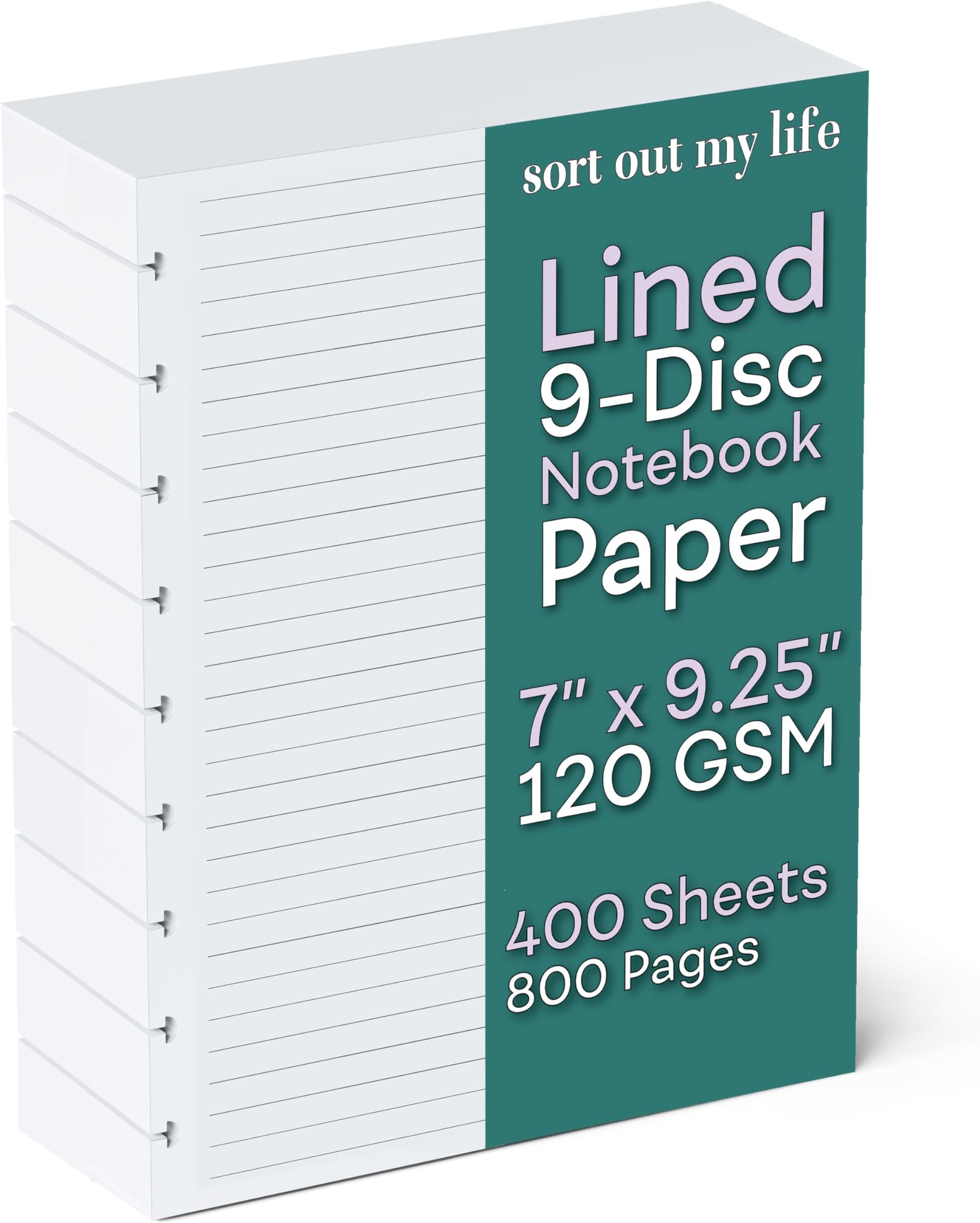 Discbound Lined 120 GSM Refill Paper, 400 Sheets (800 Pages), 9 Disc Pre-Punched Happy Planner Inserts, Loose Leaf, White (400-Sheet)