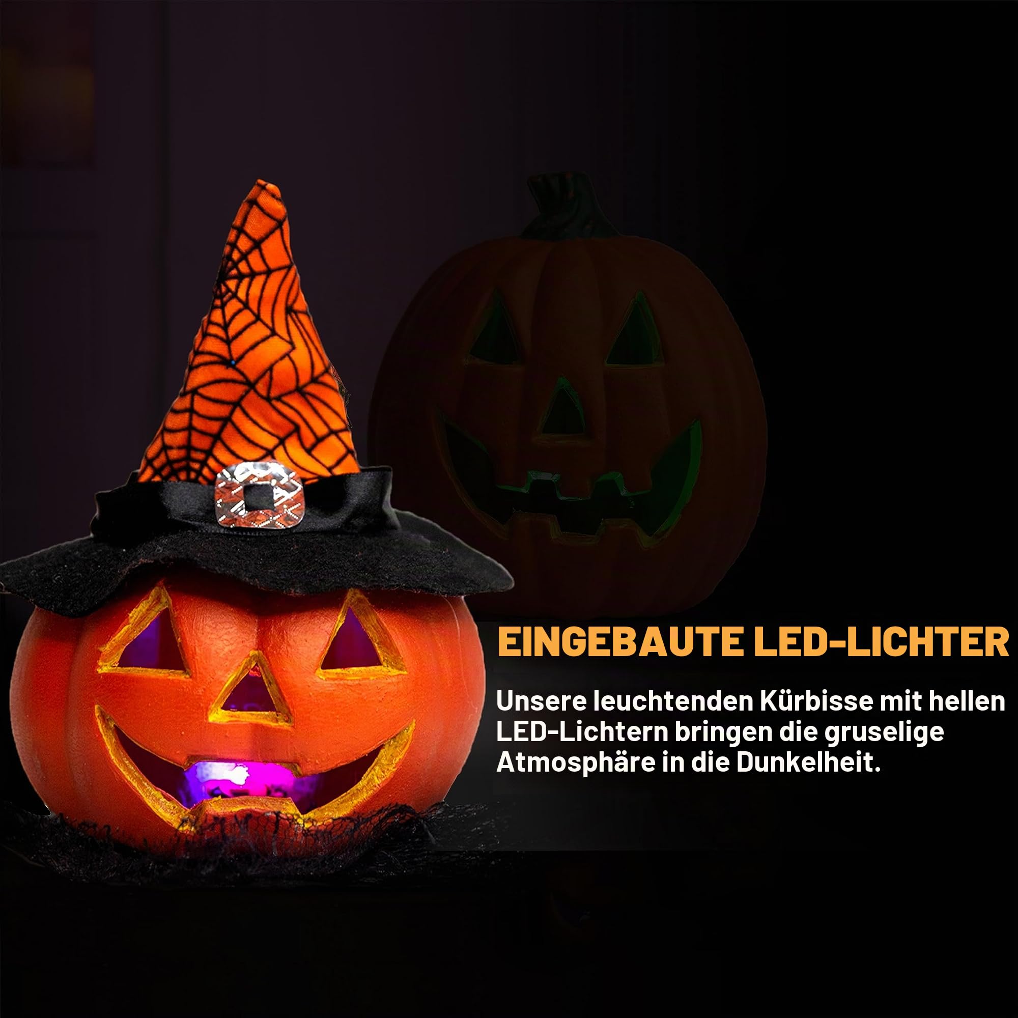 JOYIN 5 Stück Leuchtende Halloween Kürbis Deko, LED-Licht Dekorationen für drinnen und draußen, Halloween Tischdeko aus Kunststoff für Halloween-Partys, Gastgeschenke