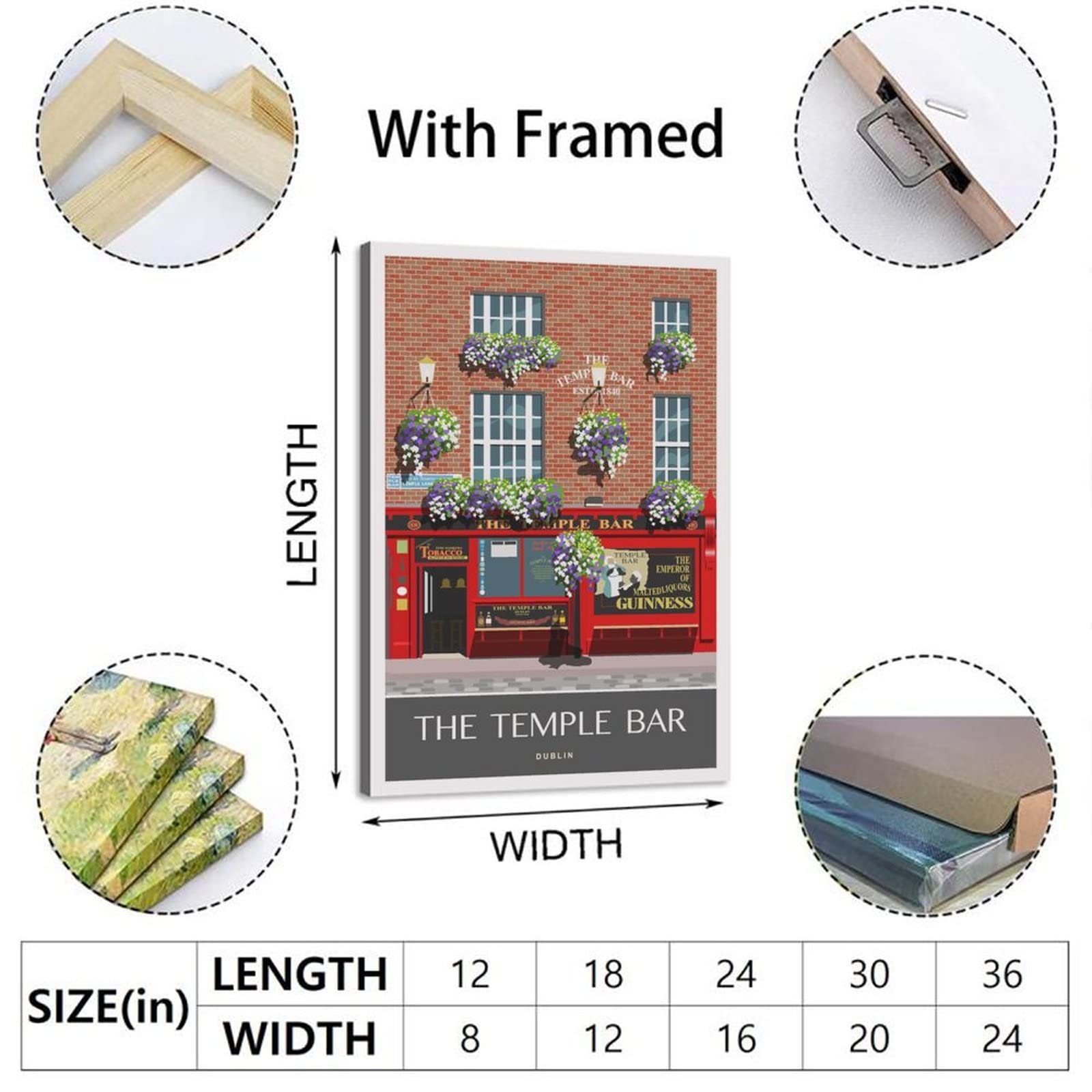 Cartel decorativo de viaje de Dublín Irlanda del templo de la vendimia Cartel de viaje de la lona del dormitorio moderno Póster de la pintura de la pintura de los carteles de la decoración de la pared