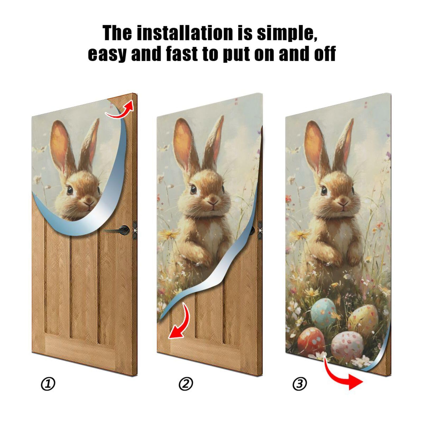 FLildon Happy Eggs Easter Day Rabbit Door Cover Decoration, Party Accessory Porch Decor for Festive Ornament Room Door Covers 36 x 98 Inch