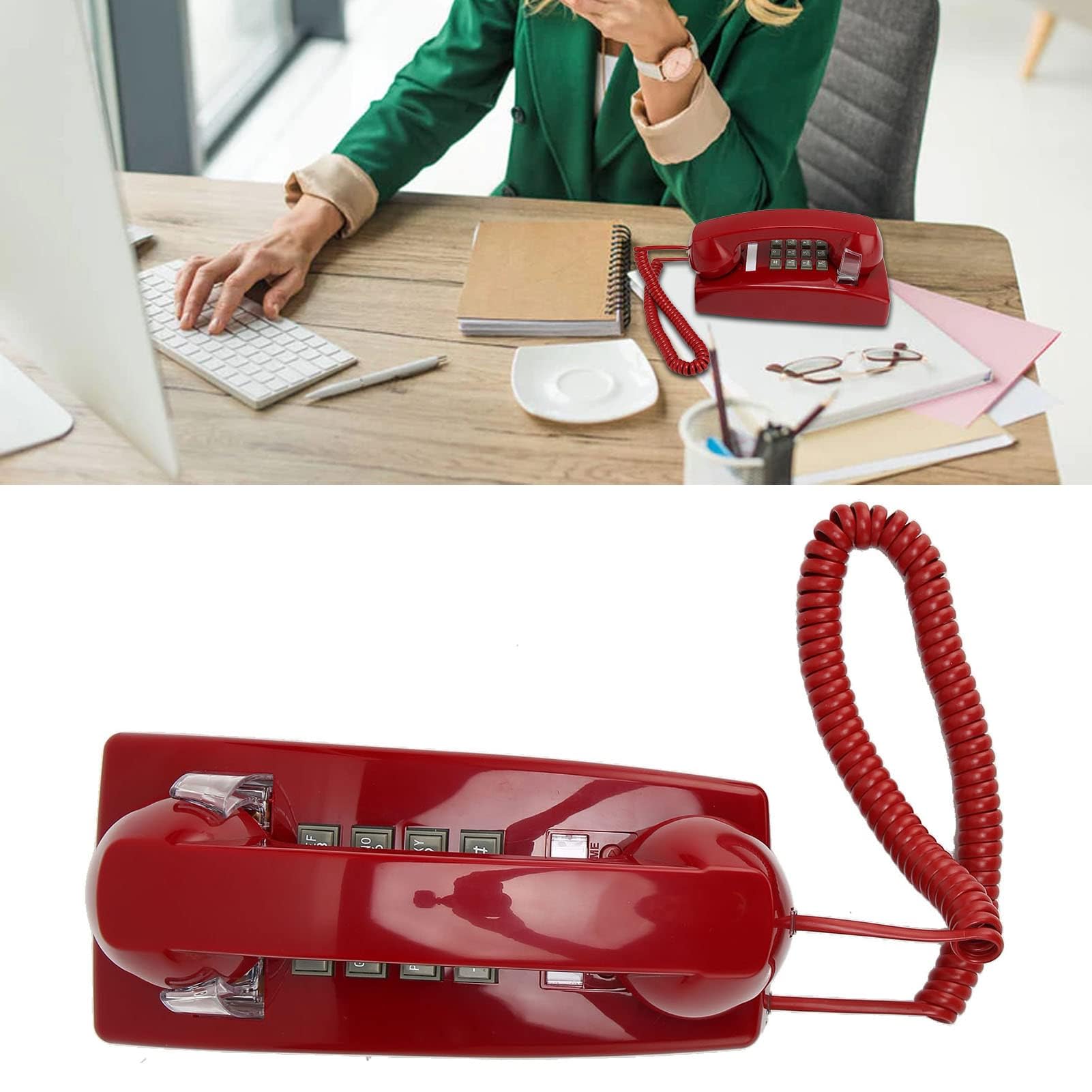 Vintage Wandtelefoons Vaste Telefoon, Oude Stijl Retro Wandtelefoon, Rode Wandtelefoon met Snoer en Volumeregeling voor Senioren Hotelkeuken Vintage Wandtelefoons Vaste Telefoon, Oude Stijl Retro Wandtelefoon, Rode Wandtelefoon met Snoer en Volumeregeling voor Senioren Hotelkeuken