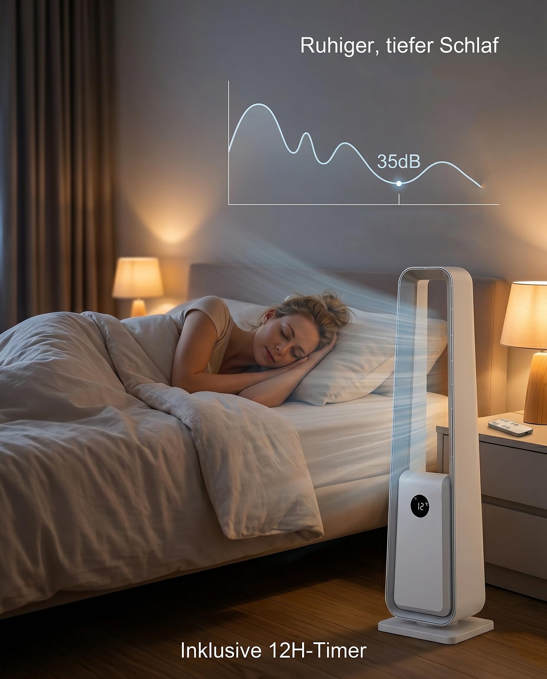 Ventilatore senza pale : ventilatore a torre da pavimento con telecomando, 24 livelli, 3 modalità e timer da 12 ore, ventilatore senza pale silenzioso per camera da letto e soggiorno