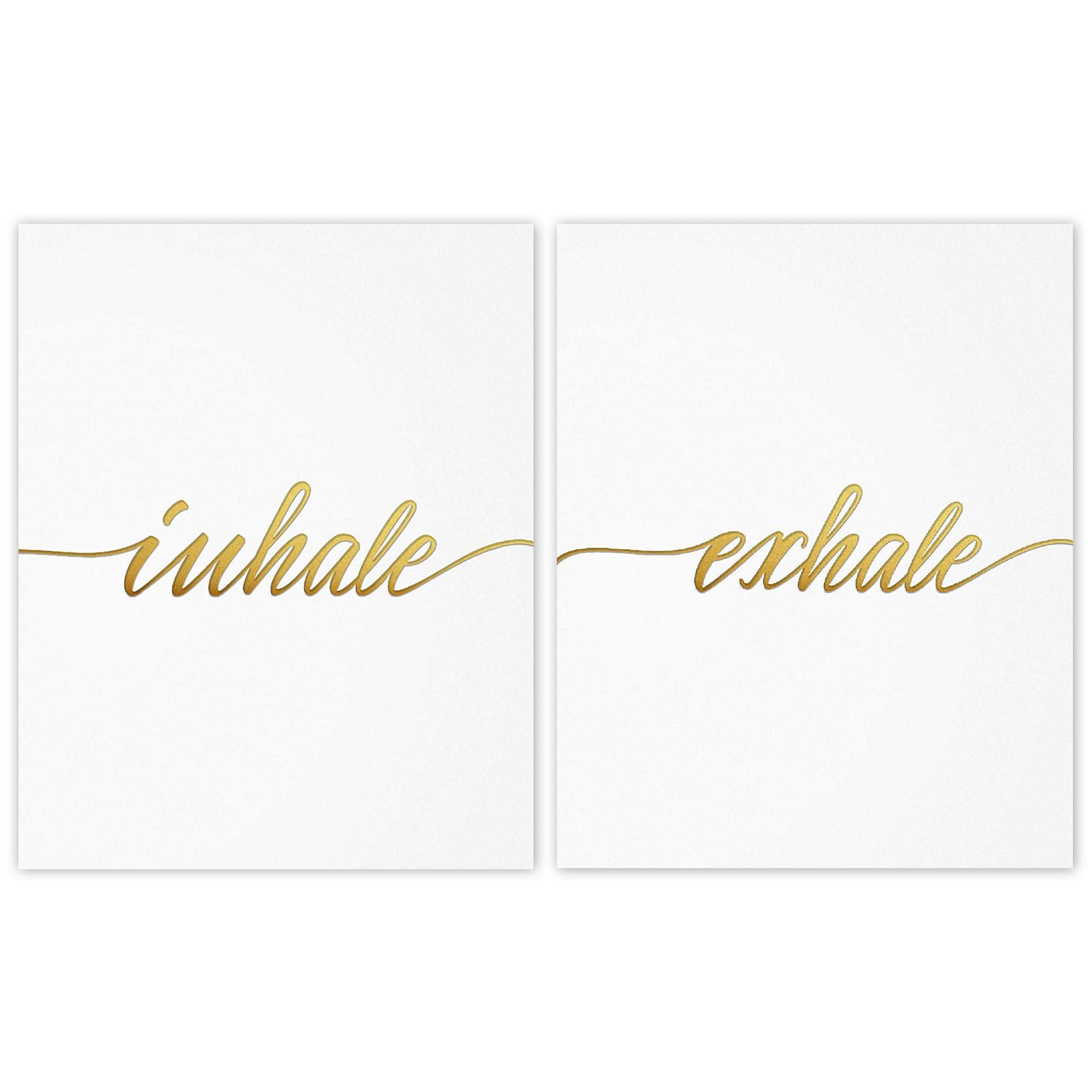 Simple Inhale Exhale Prints, 2 (8x10) Unframed Photos, Wall Art Decor Gift for Home Office Bathroom Meditation Studio School College Student Mentor Teacher Coach Health Fitness Yoga Pilates Fans