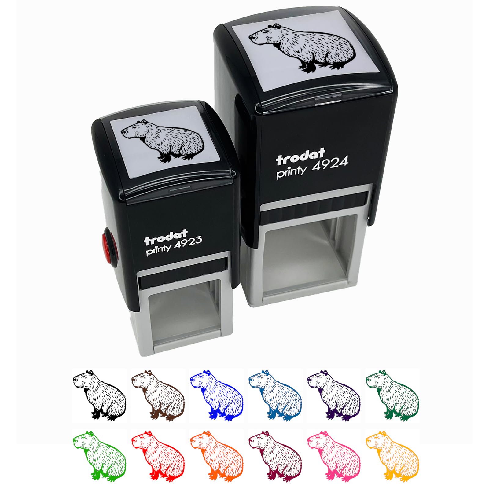 Capybara The Giant Friendly Rodent Self-Inking Rubber Stamp Ink Stamper - 1 Inch Small - Pink Ink