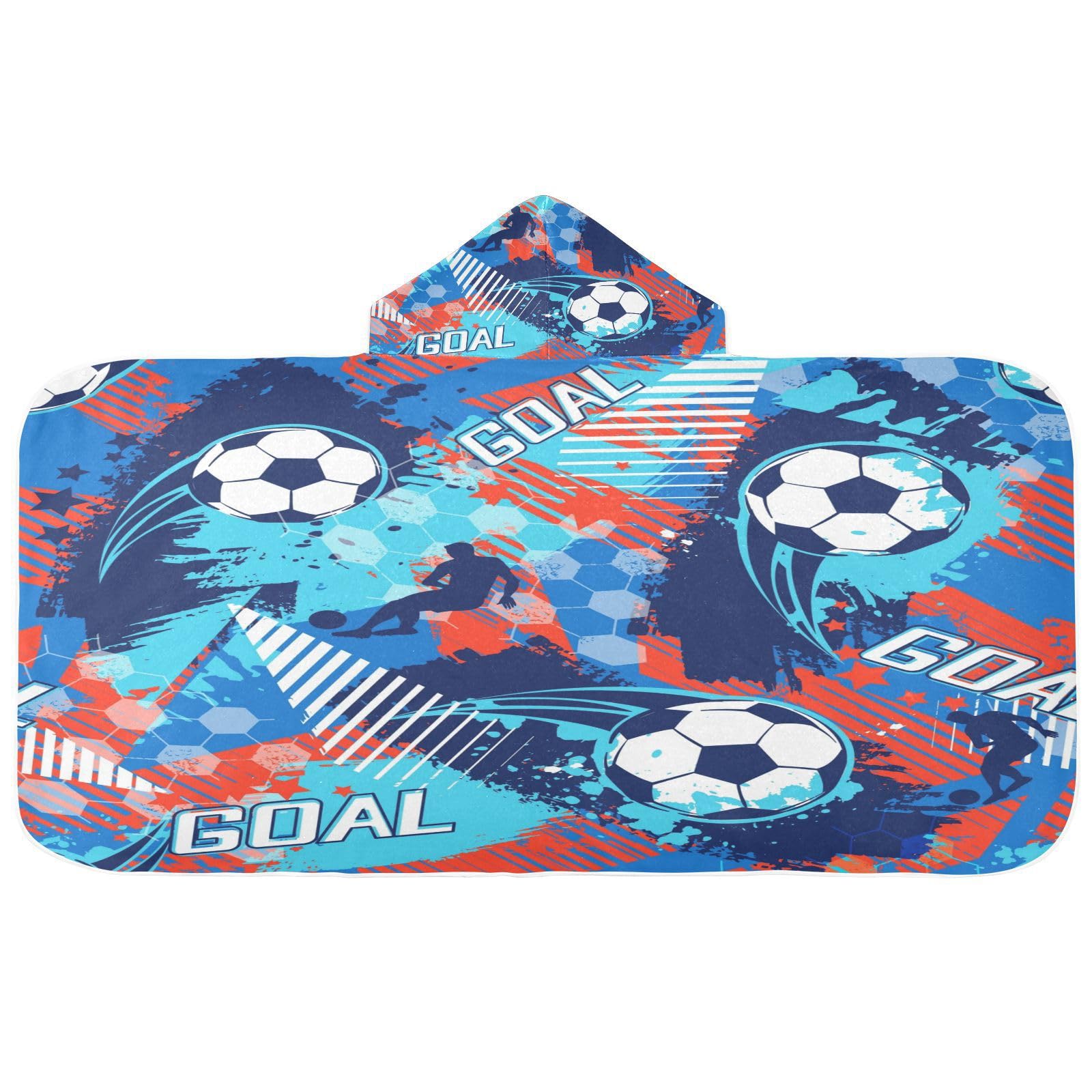 Kids Hooded Beach Towels For Boys Ages 7-10 - Football Theme 35x60 Inch Quick Dry Bath Towel Wrap For Pool Or Beach