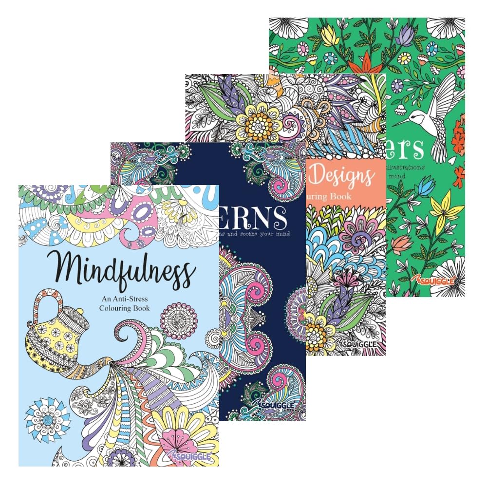 Sixstore Colour Therapy - Set De 4 Libros Para Colorear Antiestrés Para Adultos: Flores, Patrones, Zen Y Mindfulness, 24-48 Diseños Por Libro