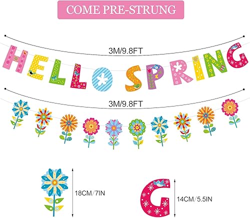 Miniatura 2 de Cartel de Hello Spring - Pancarta multicolor de flores de primavera, 5.5 x 7 pulgadas, ocasión de primavera, uso en interiores y exteriores