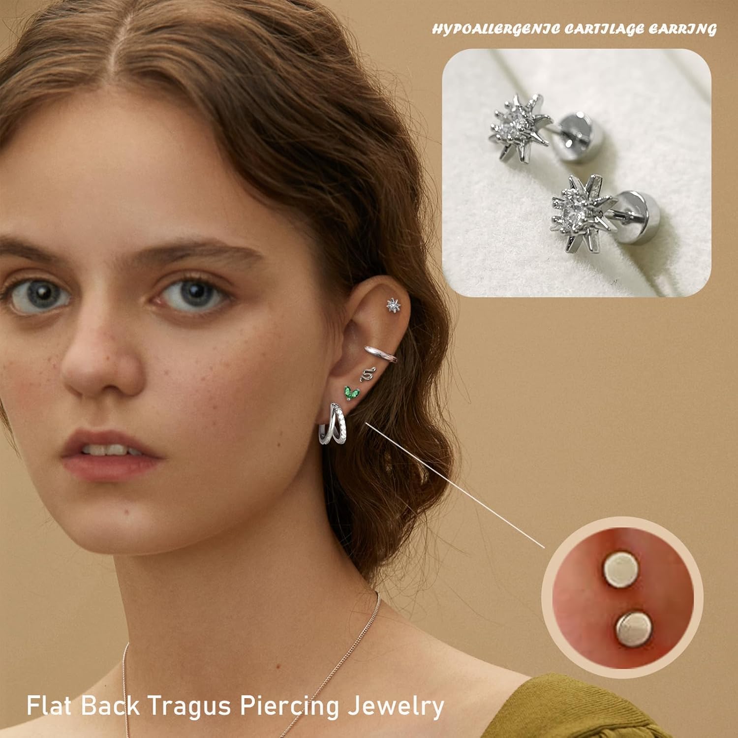 Cartilage Earrings for Women Flat Back-Hypoallergenic Surgical Stainless Steel Earrings Flatback Stud Hoop Earring Stack Helix Conch Tragus Piercing Jewelry - Image 3