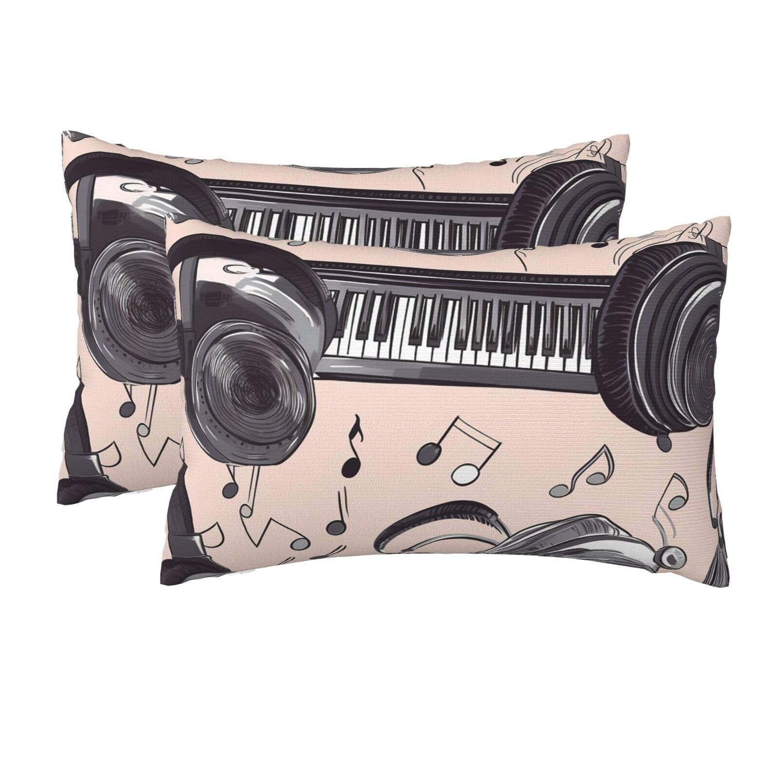 2 Pack Queen Size Pillow Cases for Hair and Skin Soft Breathable Pillow Case Covers with Hidden Zipper Headphones and Piano Pillowcase 20x30 Inches Pillow Cover for Sleeping Gift