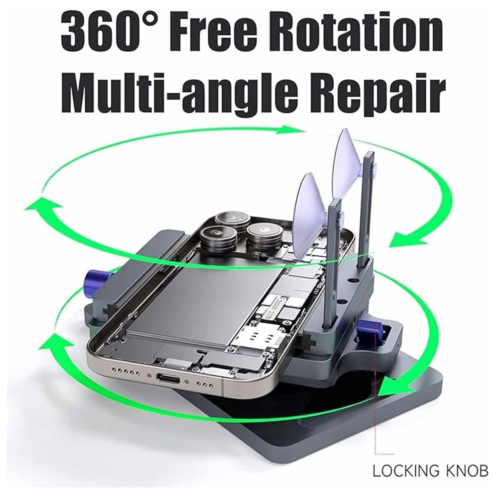 Separatore per schermo cellulare, apri riparazione telefono con rotazione a 360 °, design multi-angolo di modifica, con forte ventosa, kit di riparazione cellulare per apertura schermo