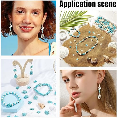 Miniatura 6 de arricraft Acerca de 218 cuentas de turquesa con temática de mar oceánico, 3 estilos, 2 colores surtidos de tortuga, estrellas de mar y cuentas