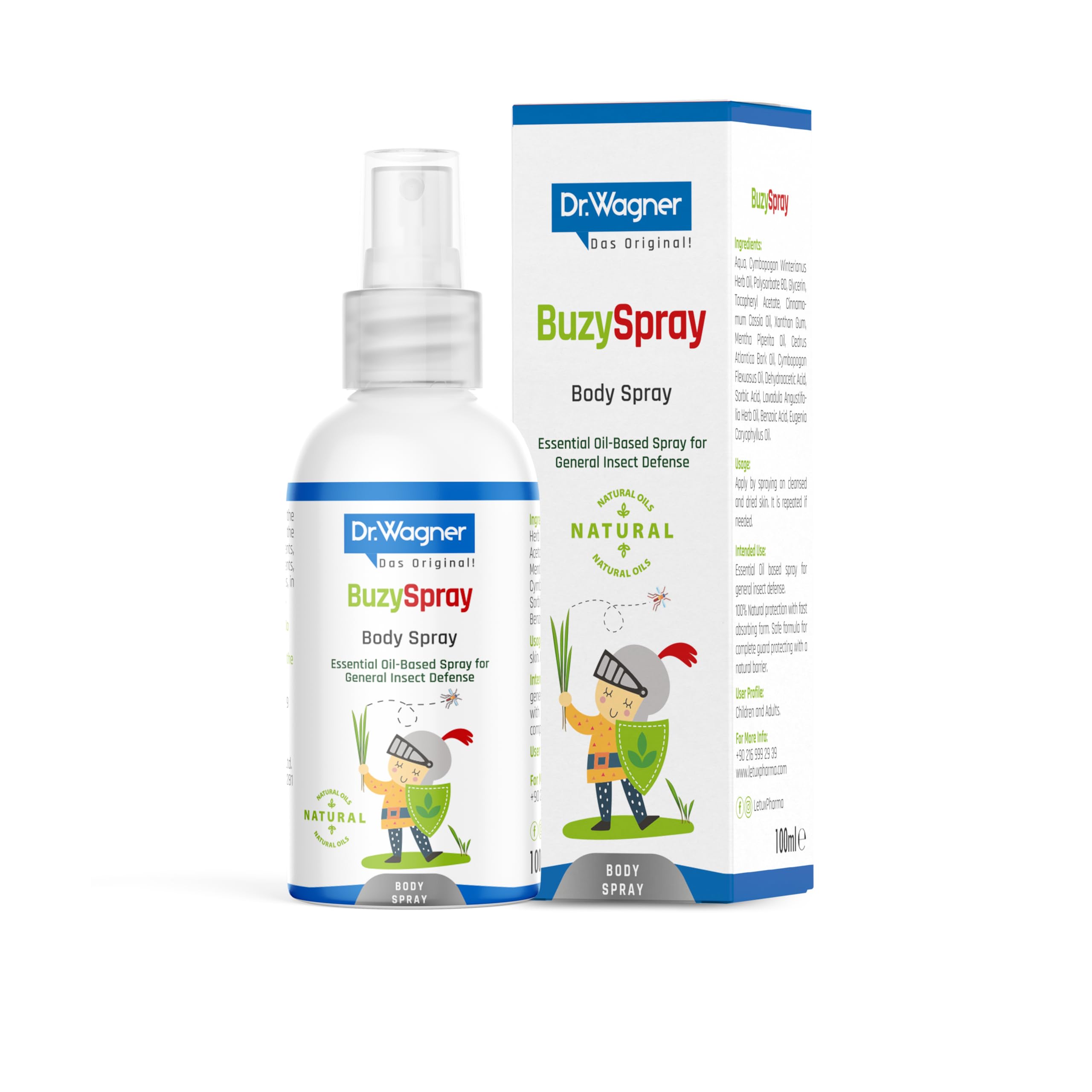Dr. Wagner Mosquito Repellent Spray, 100ml, Natural Mosquito Protection, Alcohol-Free, Baby-Friendly, Essential Oil Based
