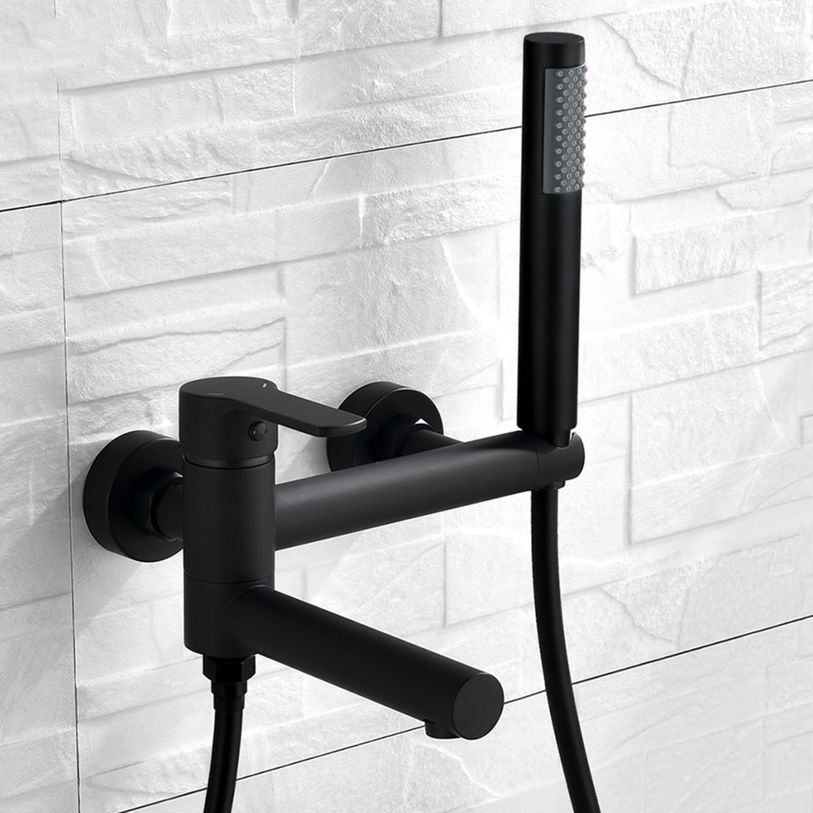 JYBNBBE Bath Mixer Taps with Shower Black Wall Mounted Tap Brass 90 Swivel Spout Bathroom Hot Cold Water Tap Mixer Shower Single Handle Faucet (Black B)