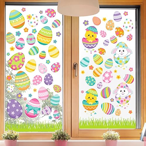 Pegatinas de ventana de Pascua, huevos de conejo de Pascua, calcomanías de ventana de Pascua de doble cara, calcomanías de decoración de arte para