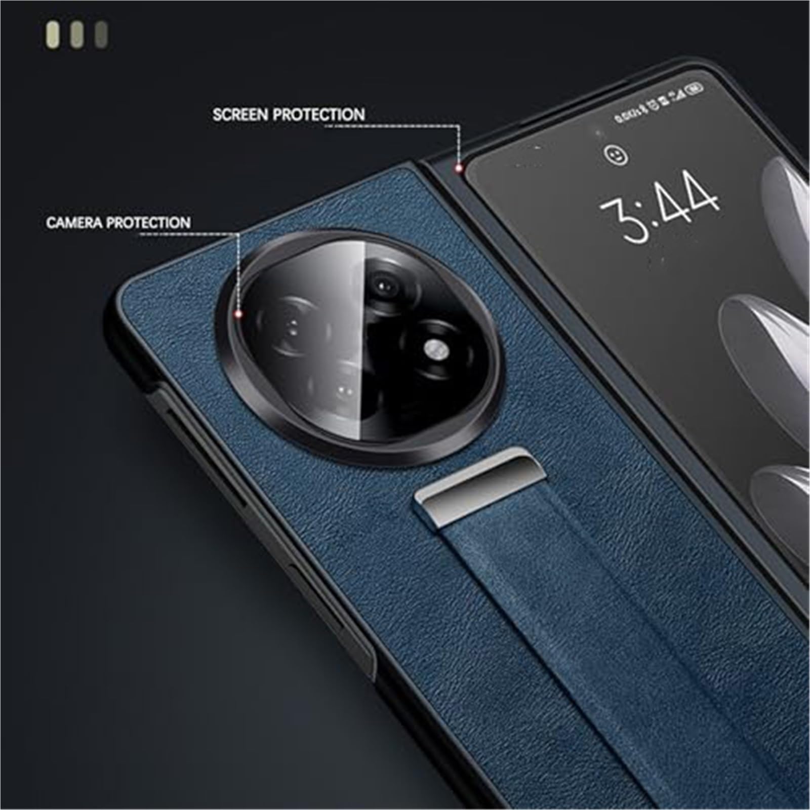 Funda para OPPO Find N6, Rasguño Y Resistente Cuero with Wristband Soporte Cámara Protectora Case(Negro)