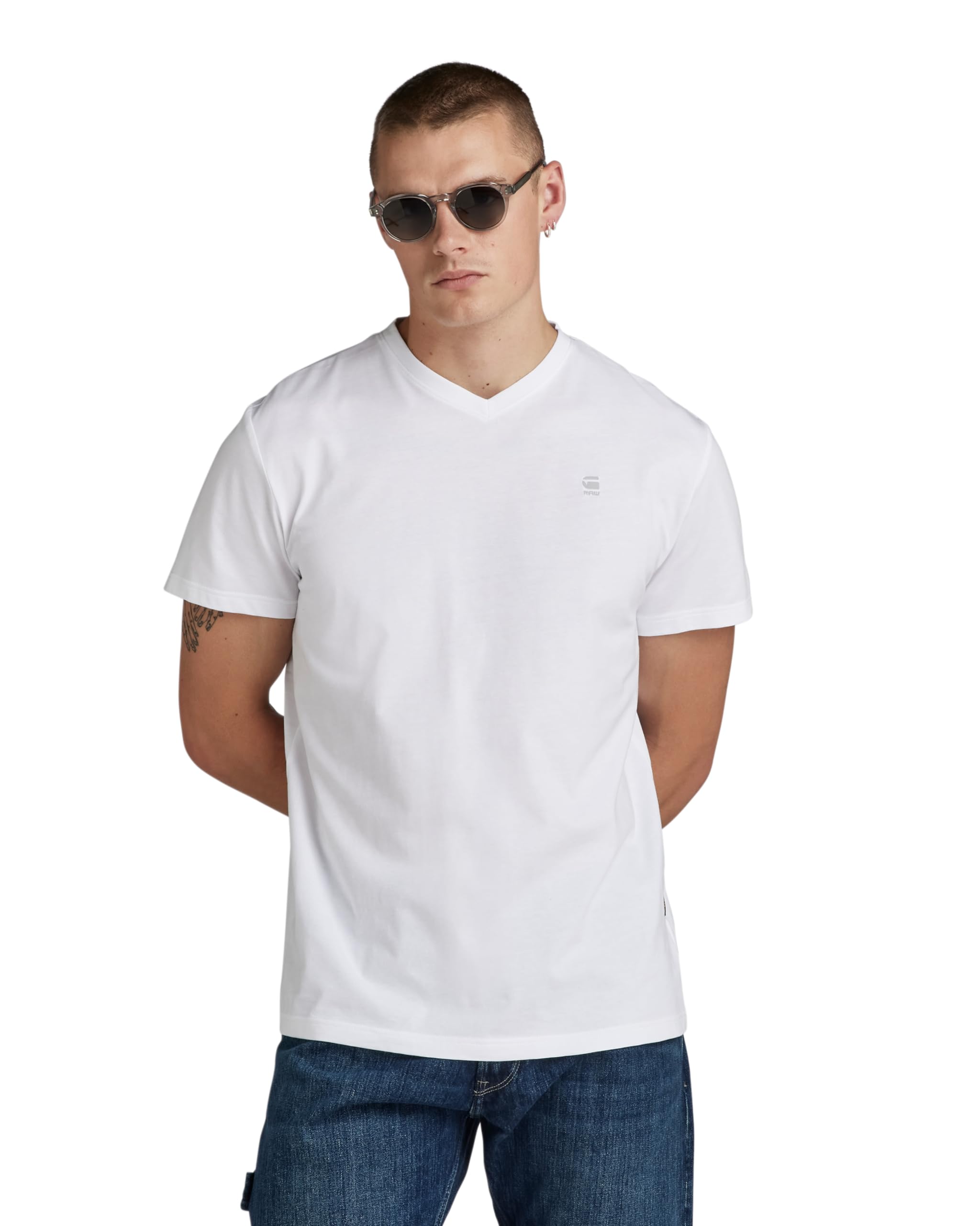 G-Star White (White 336-110) Raw Men's Base-S V-Neck T-Shirt, White (White D16412-336-110), Xxl
