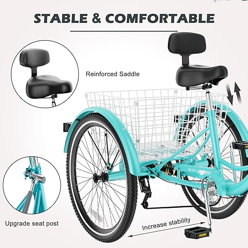 Miniatura 44 de ABORON Triciclo para adultos, bicicleta de 3 ruedas para adultos, triciclo para adultos, llantas de doble pared, triciclo para mujeres y hombres