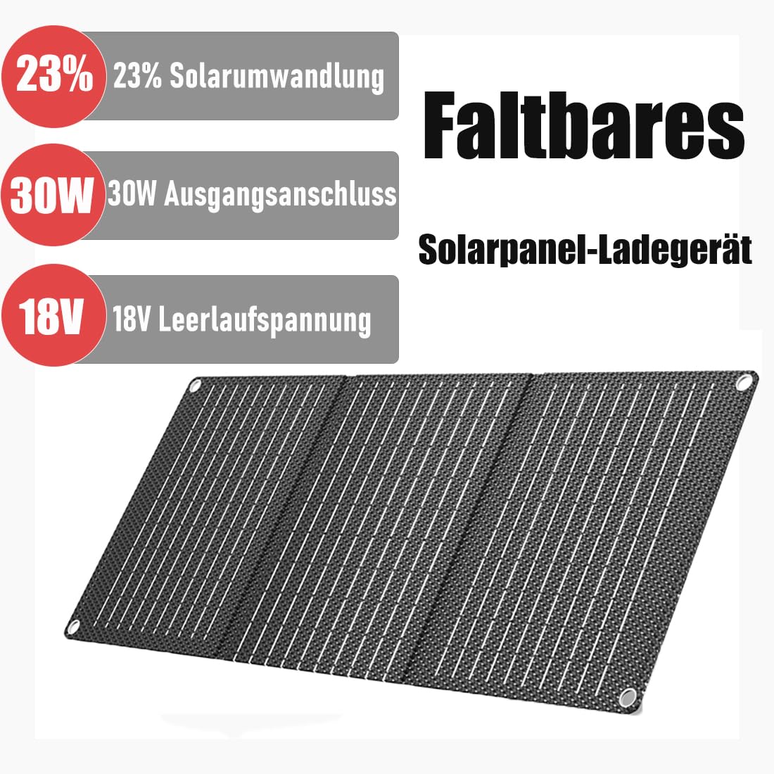 30W Tragbares faltbares Solarpanel, 23% hoher Wirkungsgrad, USB/DC/Type-C Ausgang & Schnellladung, Solarladegerät für Camping, Wandern, Outdoor & Notfälle