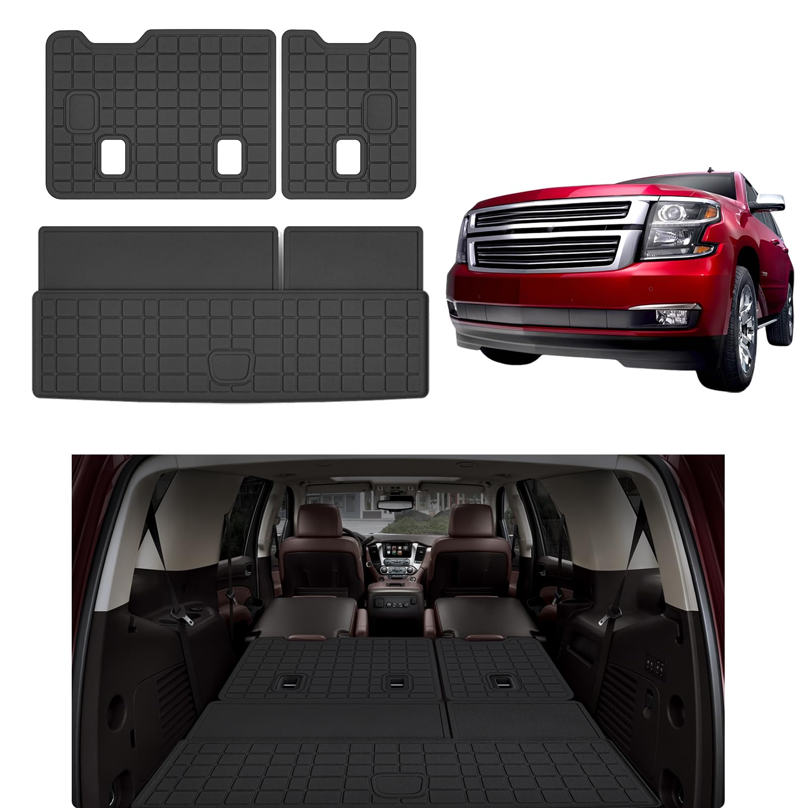 LJWAITO Floor Liners & Cargo Liners & Backrest Mat for 2016-2025 2026 Dodge Durango 6 Seats-2 Row Bucket Seat，TPE All Weather Protection Car Floor Mats with Trunk Mat Covering The Backrest — view 7