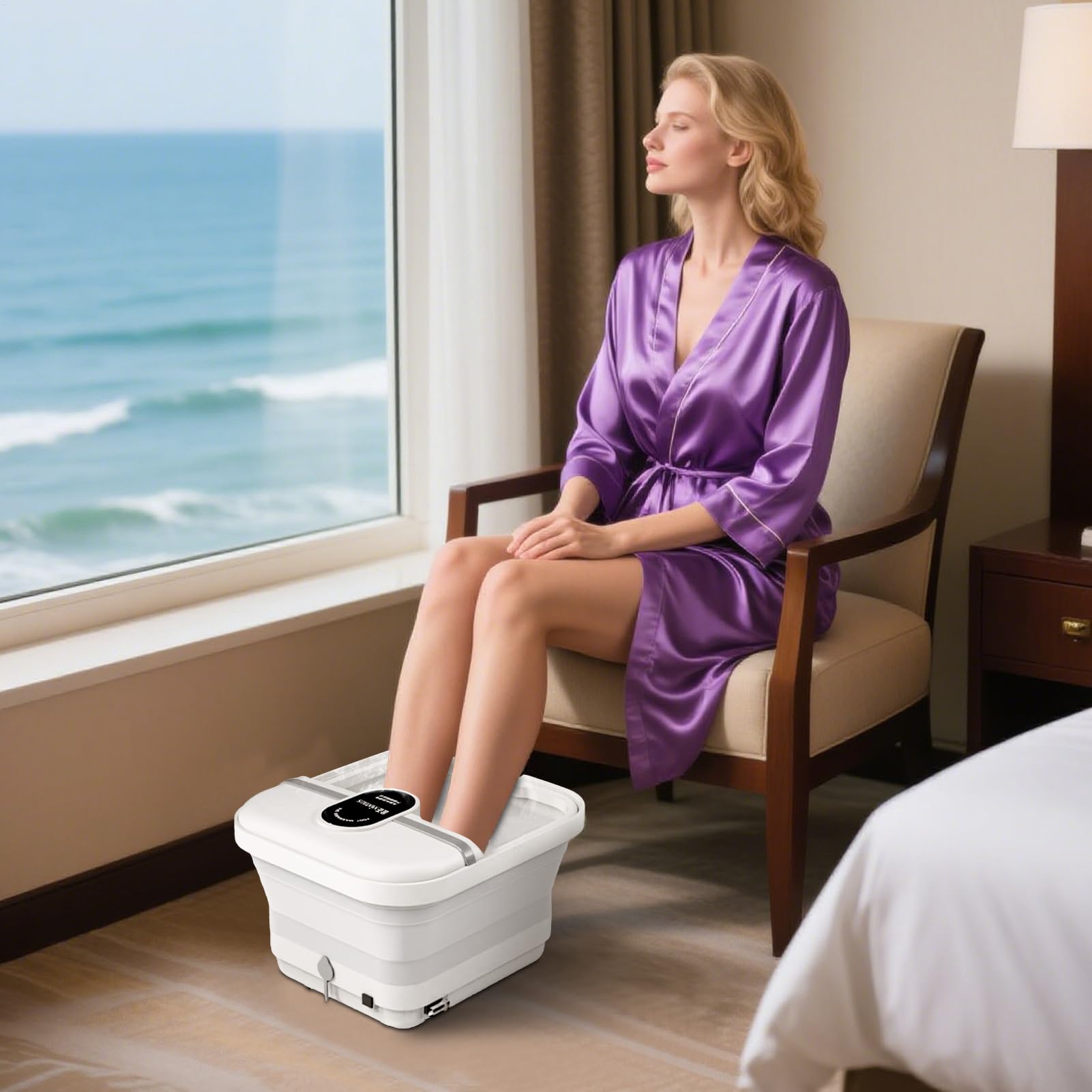 Beheiztes Faltbares Fußbad 39x35x26cm Fußbad Mit Elektrischer Rotationsmassage Pp Wärme Klappbare Fußbadewanne Multifunktionales Elektrisches Massagegerät Für Oma Und Opa