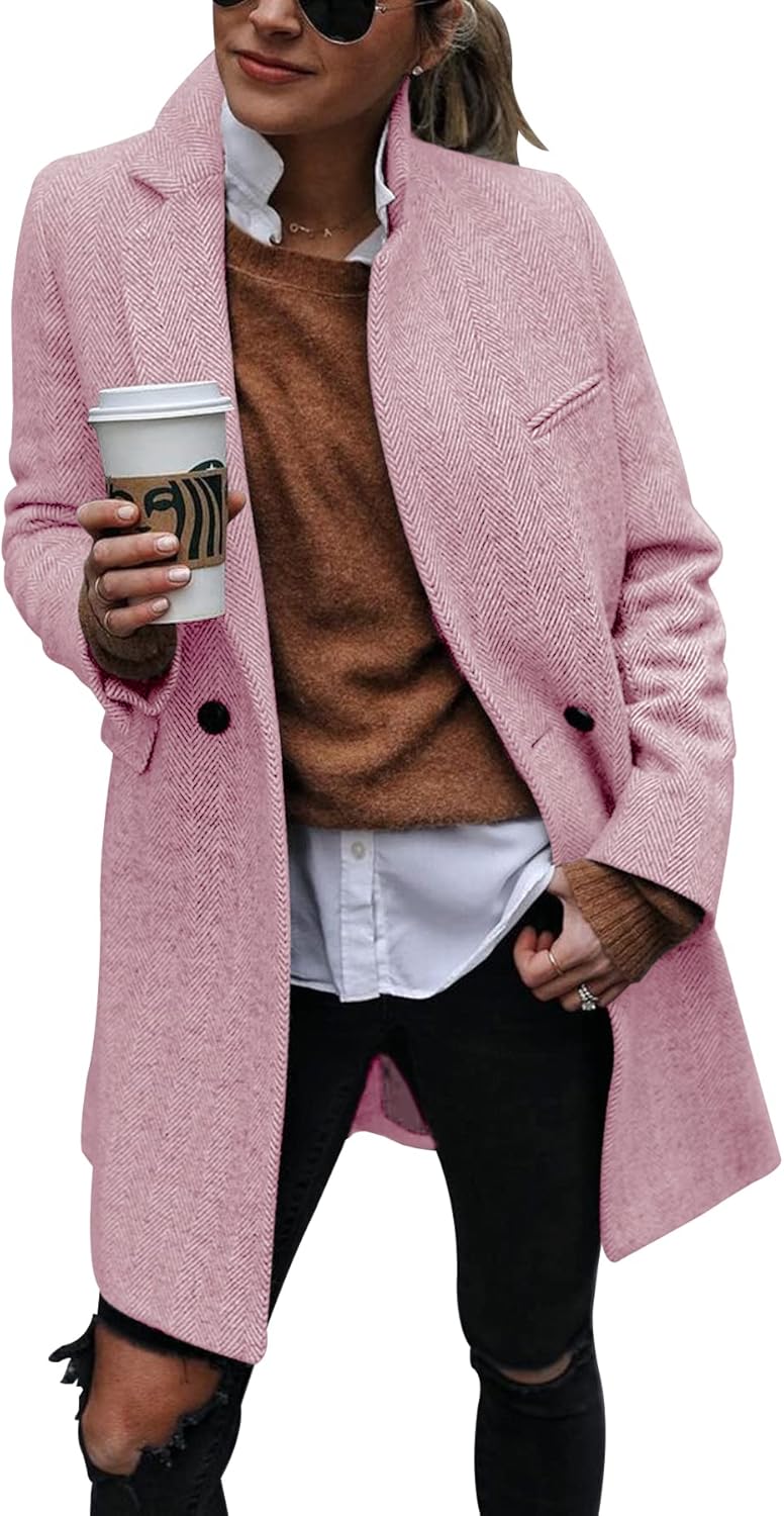 Ebifin Women's Notch Lapel Double Breasted Trench Coat Peacoat Winter Casual Long Blazer Jacket Overcoat