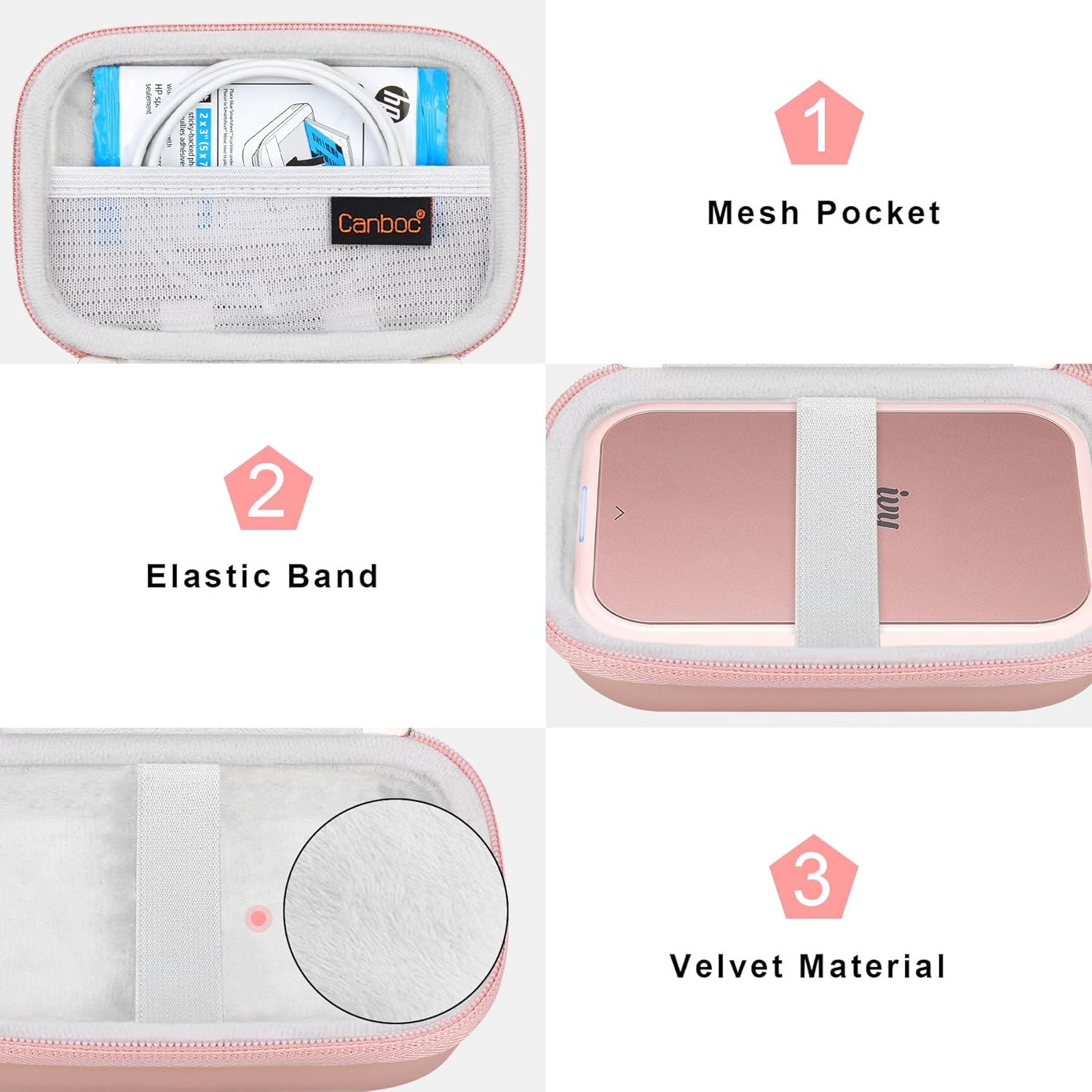 Canboc Hard Case for Canon Ivy 2/Canon Ivy/Canon Ivy CLIQ+2 CLIQ 2 CLIQ+ Mini Photo Printer Mobile Wireless Bluetooth Instant Camera Printer, Mesh Bag fit Photo Paper and Cable, Rose Gold