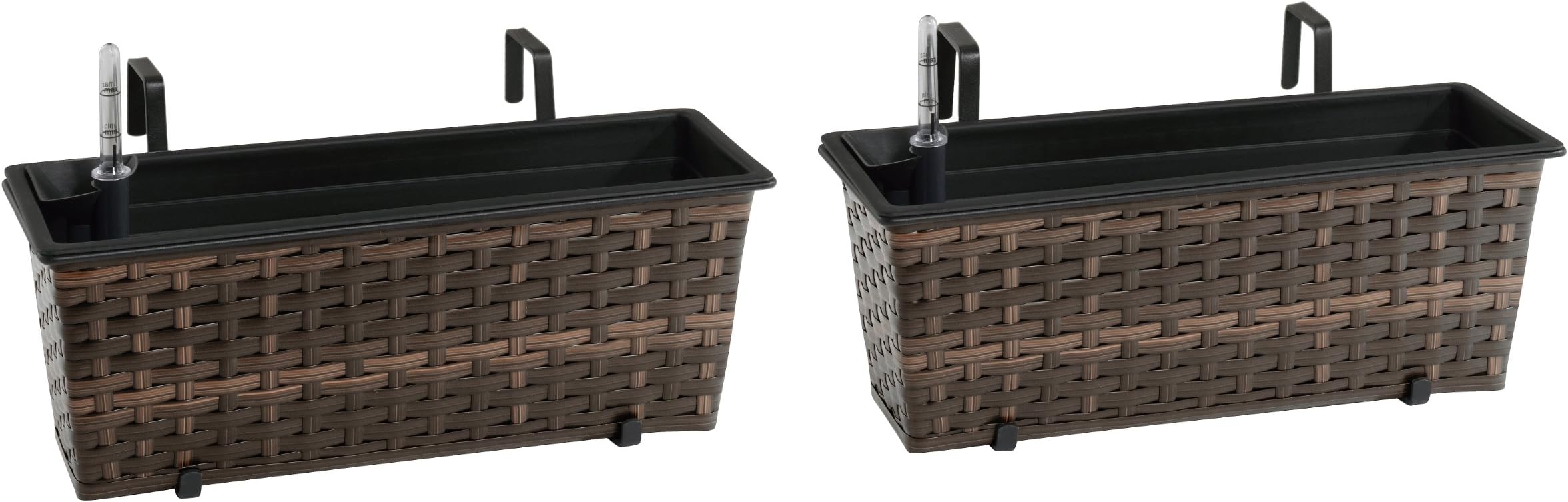 Gartenfreude Resin Wicker Balcony Box with Watering System - Bicolour Brown Finish (2 Piece)