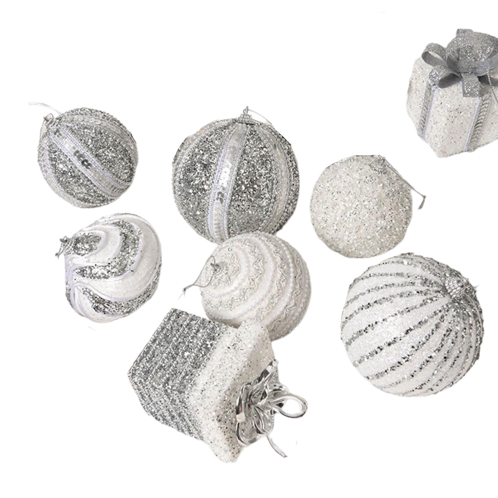 8Pcs Glittering Christmas Baubles Ball Ornament Tree Hanging Decorations for Door Wreath Window Holiday Trees Tree Decorations