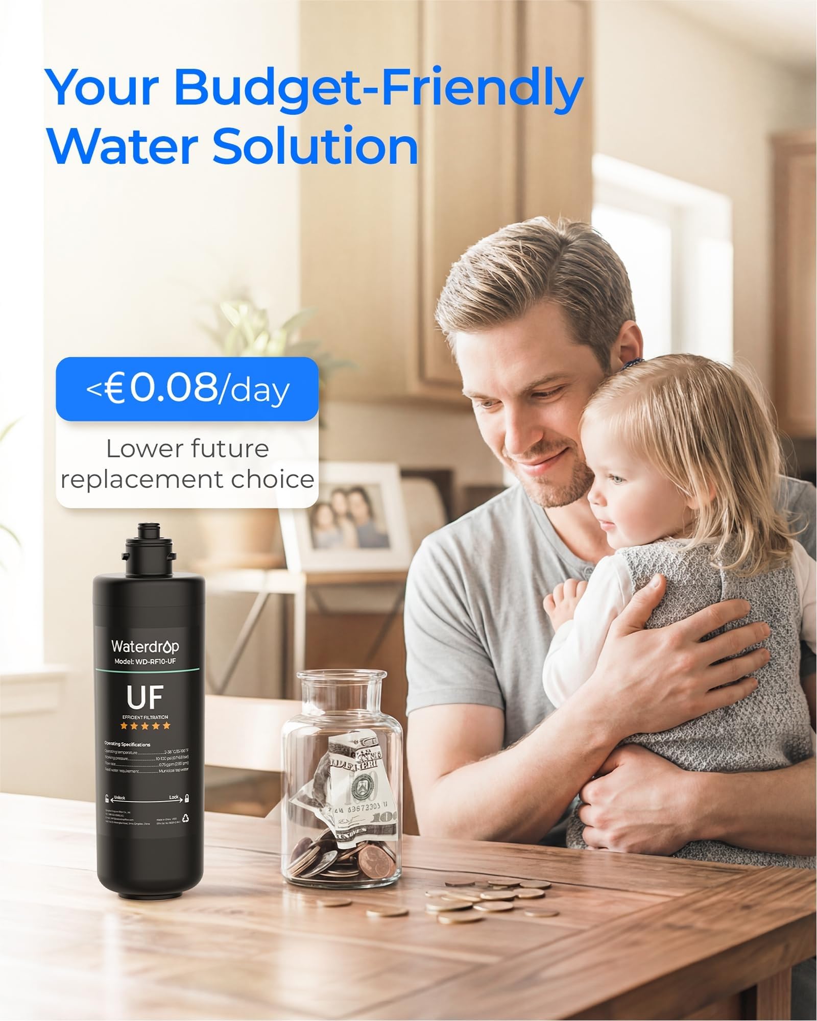 Waterdrop RF10-UF Cartuccia filtro di ricambio da 0,01 micron per 10UA/10UA-UF/10UB/10UB-UF sotto il filtro dell'acqua del lavandino