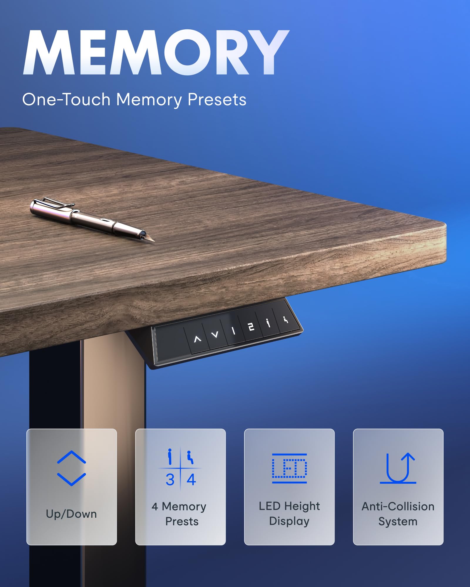 FLEXISPOT EN1 One-Piece Standing Desk, Electric Adjustable with 4 Memory Presets, 176 LBS Capacity, Stable & Quiet, Seamless Desktop for Home Office & Dual Monitors, 48"x24" Black Walnut view 7