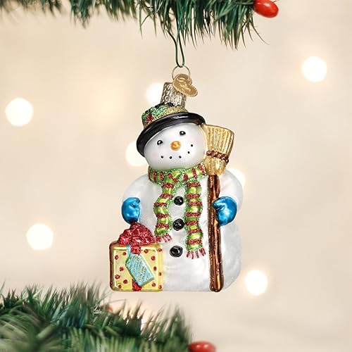 Miniatura 2 de Old World Christmas Adorno de cristal soplado de muñeco de nieve alegre para árbol de Navidad, decoración navideña hecha a mano, colección de muñeco