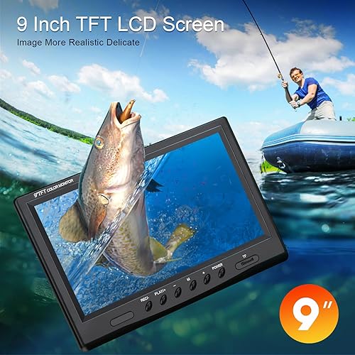 Miniatura 3 de ESANHAO Cámara de pesca, grabadora DVR de 9 pulgadas, cámara de pesca submarina con 30 luces LED ajustables, cámara submarina portátil para pesca en
