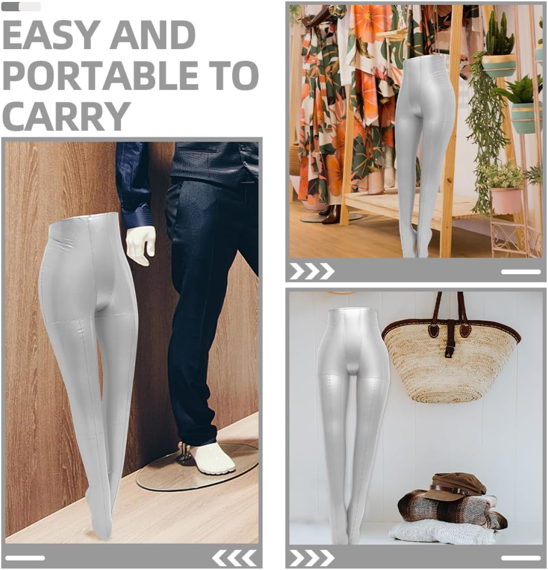 Inflatable PVC Pants Display Mannequin Model Silver with Stable Stand for Retail Clothing Display and Sewing Dress Form