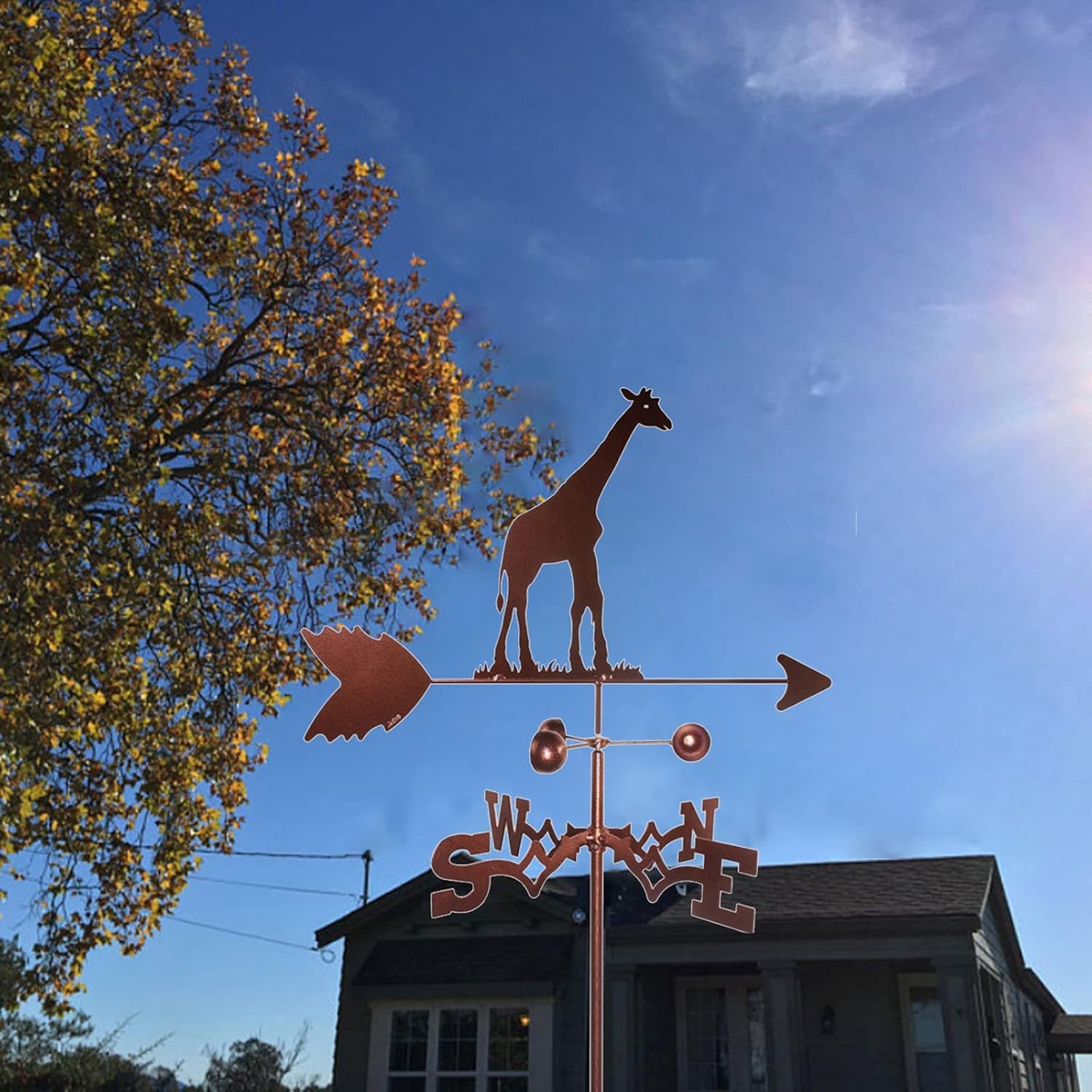 Weather Vane Garden with Roof Mount Giraffe Metal Weather Vane, Stainless Steel Weather Vane, Animal Metal Weathervane, Roof Metal Decorations Gift for Outdoor Farm Yard